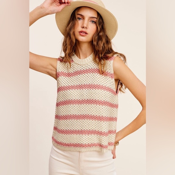 Chunky Stripe Sleeveless Sweater Top - Picture 4 of 4
